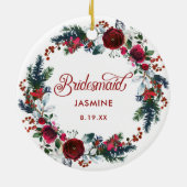Gepersonaliseerde Bridesmaid Gift Holiday Floral W Keramisch Ornament (Achterkant)