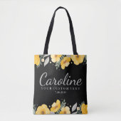 Gepersonaliseerde Bridesmaid Romantic Yellow Flowe Tote Bag (Voorkant)