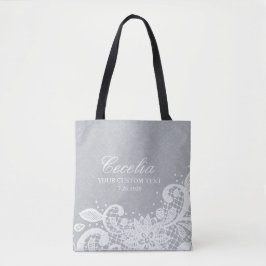 Gepersonaliseerde Bridesmaid  White Lace Wedding Tote Bag