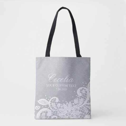 Gepersonaliseerde Bridesmaid  White Lace Wedding Tote Bag (Voorkant)