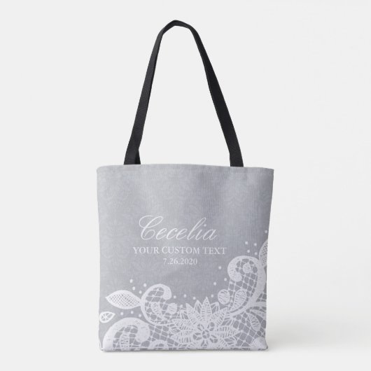 Gepersonaliseerde Bridesmaid  White Lace Wedding Tote Bag (Achterkant)