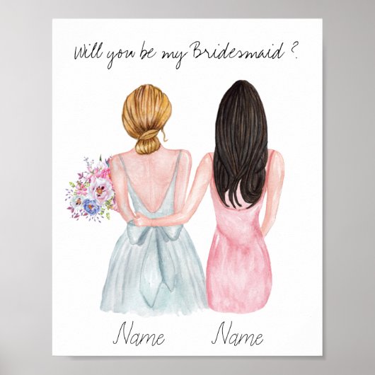 Gepersonaliseerde bridesmaïde cadeaubon poster (Voorkant)