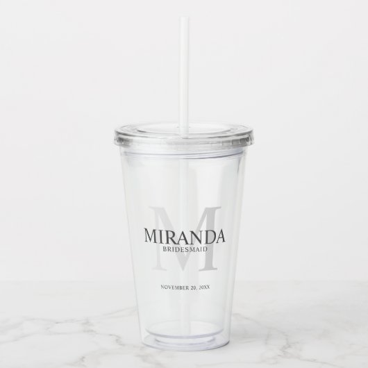 Gepersonaliseerde bridesmaïde monogram en naam Acr Acryl Drinkbeker (Voorkant)