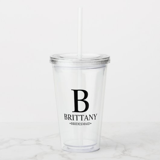 Gepersonaliseerde bridesmaïde monogram en naam Acr Acryl Drinkbeker (Voorkant)