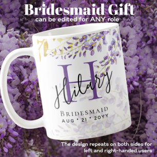 Gepersonaliseerde bridesmaïde Paarse WISTERIA-mono Koffiemok