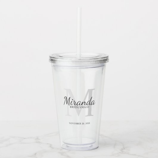 Gepersonaliseerde bridesmaïd's monogram en naam acryl drinkbeker (Voorkant)