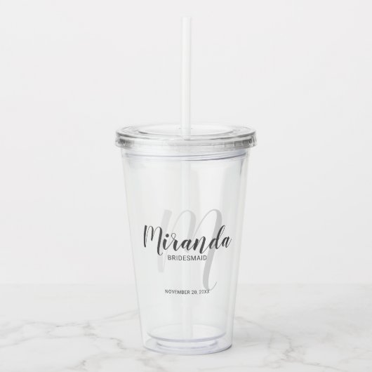Gepersonaliseerde bridesmaïd's monogram en naam acryl drinkbeker (Voorkant)
