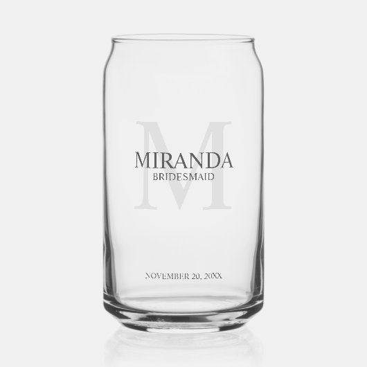 Gepersonaliseerde bridesmaïd's monogram en naam blikvorm glas (Voorkant)