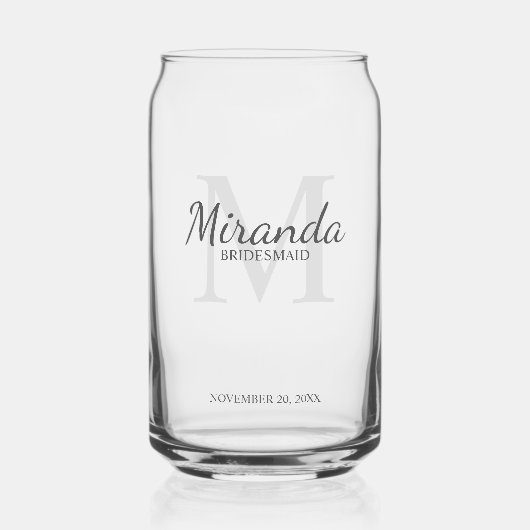 Gepersonaliseerde bridesmaïd's monogram en naam blikvorm glas (Voorkant)