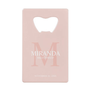 Gepersonaliseerde bridesmaïd's monogram en naam creditkaart flessenopener