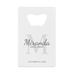 Gepersonaliseerde bridesmaïd's monogram en naam creditkaart flessenopener
