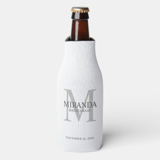 Gepersonaliseerde bridesmaïd's monogram en naam flesjeskoeler (Fles Voorkant)
