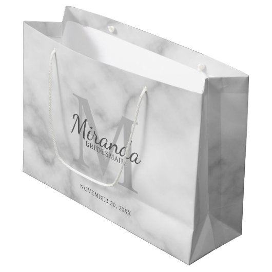 Gepersonaliseerde bridesmaïd's monogram en naam groot cadeauzakje (Voorkant Gekanteld)