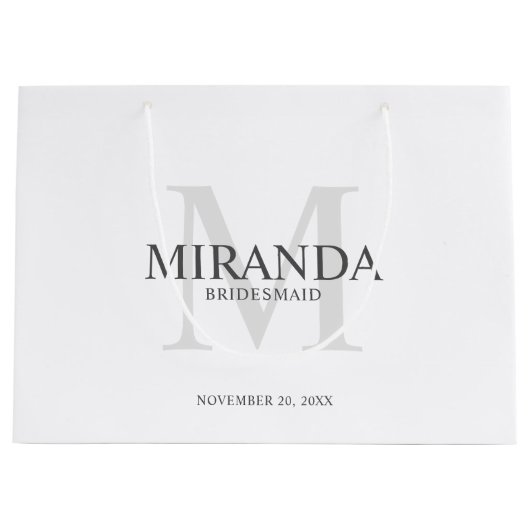 Gepersonaliseerde bridesmaïd's monogram en naam groot cadeauzakje (Voorkant)