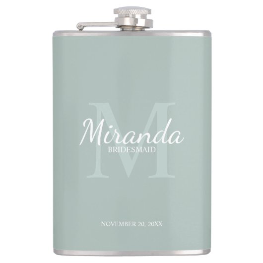 Gepersonaliseerde bridesmaïd's monogram en naam heupfles (Voorkant)