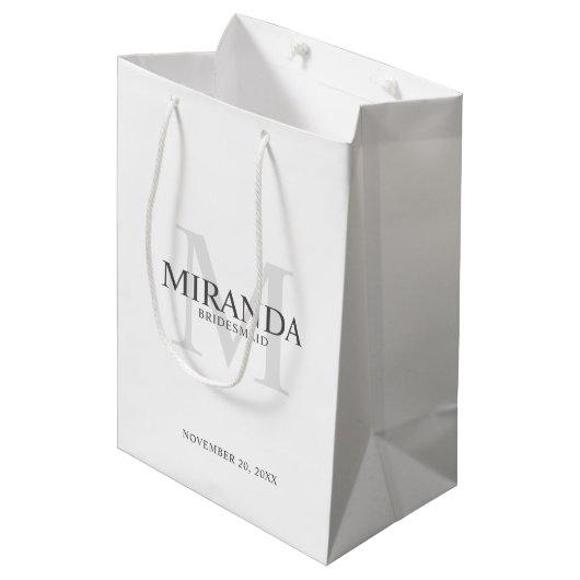 Gepersonaliseerde bridesmaïd's monogram en naam medium cadeauzakje (Voorkant Gekanteld)