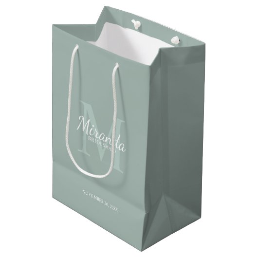 Gepersonaliseerde bridesmaïd's monogram en naam medium cadeauzakje (Voorkant Gekanteld)