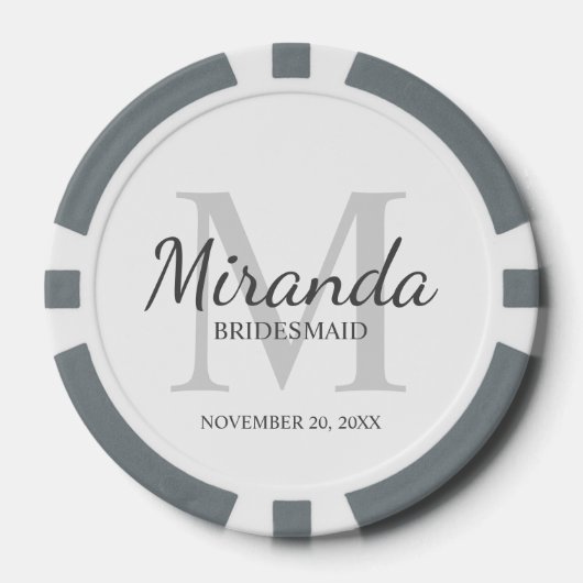 Gepersonaliseerde bridesmaïd's monogram en naam poker chips (Voorkant)