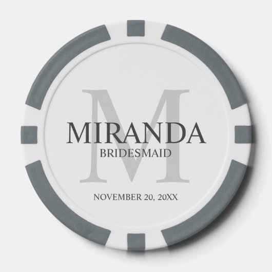 Gepersonaliseerde bridesmaïd's monogram en naam poker chips (Voorkant)