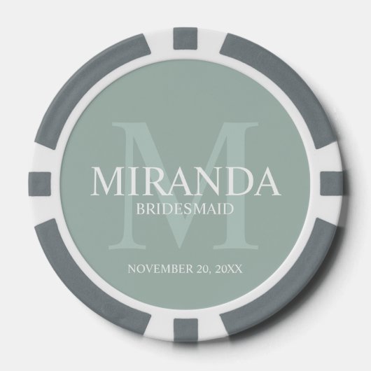 Gepersonaliseerde bridesmaïd's monogram en naam poker chips (Voorkant)