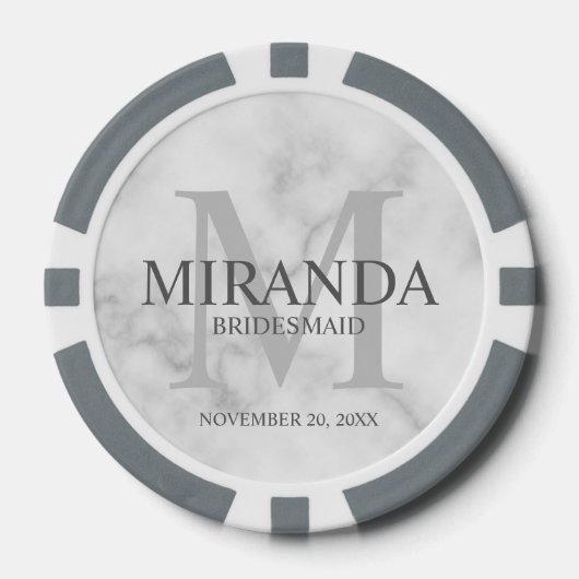 Gepersonaliseerde bridesmaïd's monogram en naam poker chips (Voorkant)
