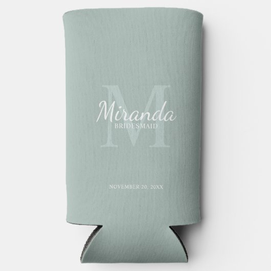Gepersonaliseerde bridesmaïd's monogram en naam seltzer blikjeskoeler (Voorkant)
