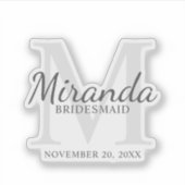 Gepersonaliseerde bridesmaïd's monogram en naam sticker (Voorkant)