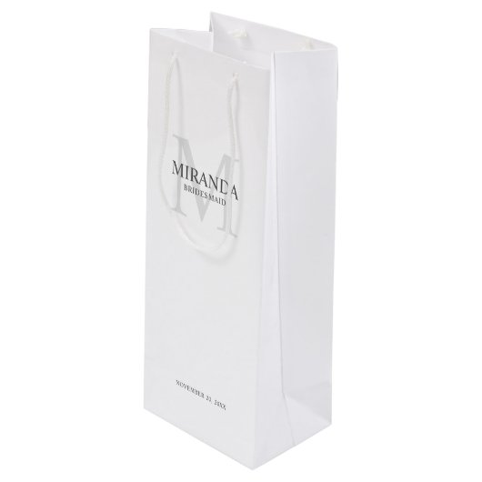 Gepersonaliseerde bridesmaïd's monogram en naam wijn cadeautas (Voorkant Gekanteld)