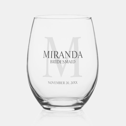 Gepersonaliseerde bridesmaïd's monogram en naam wijnglas zonder voet (Voorkant)
