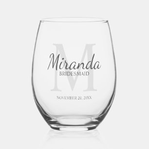 Gepersonaliseerde bridesmaïd's monogram en naam wijnglas zonder voet
