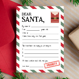 Gepersonaliseerde brief aan de Kerstman Kerstmis K Feestdagenkaart