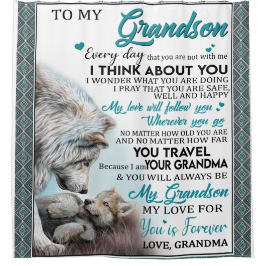 Gepersonaliseerde brief aan mijn kleinzoon douchegordijn (Voorkant)