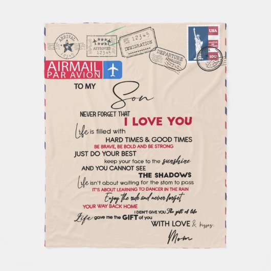 Gepersonaliseerde brief aan mijn zoon van mama fleece deken (Voorkant)