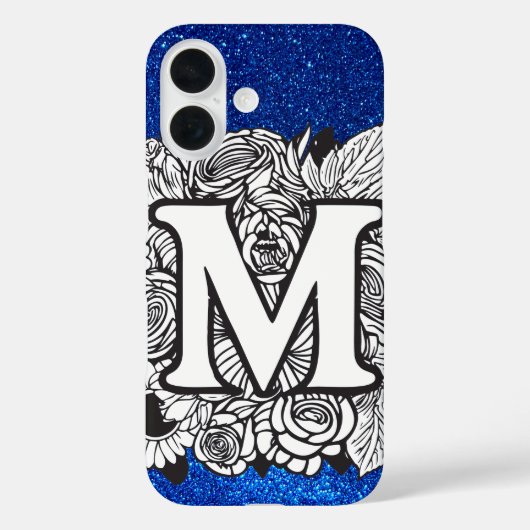 Gepersonaliseerde brief M Elegant Floral Glitter Case-Mate iPhone Case (Achterkant)