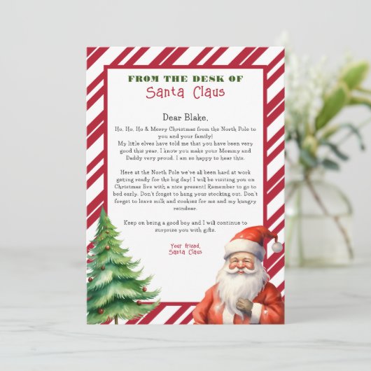 Gepersonaliseerde brief van Kerstman Kerstmis Inv Kaart (Staand voorkant)