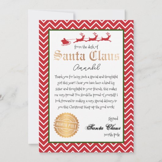 Gepersonaliseerde brief van Santa Christmas Print Kaart (Voorkant)