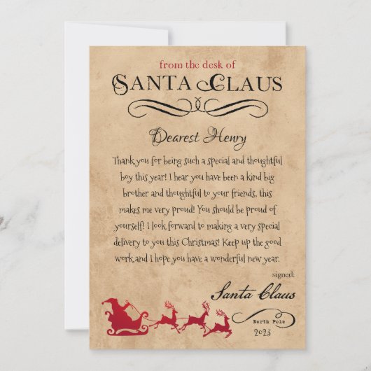 Gepersonaliseerde brief van Santa Christmas Print Kaart (Voorkant)