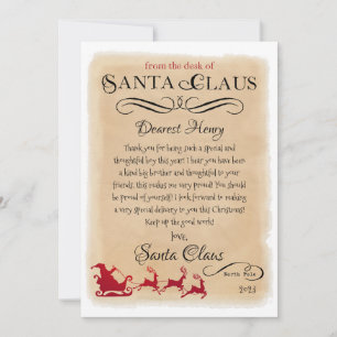 Gepersonaliseerde brief van Santa Christmas Print Kaart