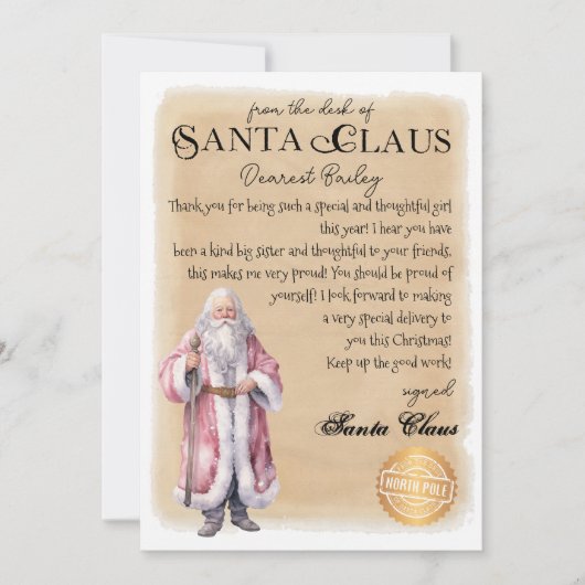 Gepersonaliseerde brief van Santa Christmas Print Kaart (Voorkant)