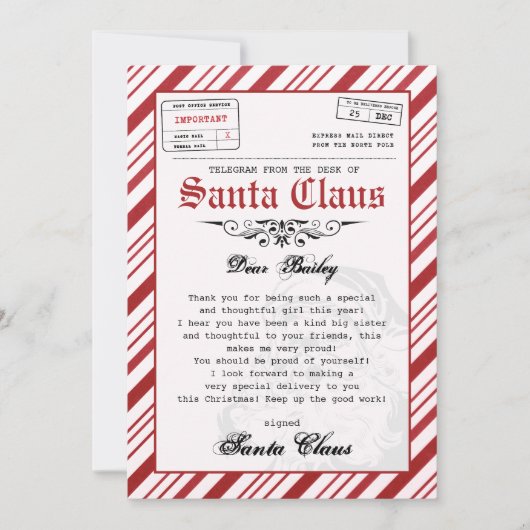 Gepersonaliseerde brief van Santa Christmas Sjablo Kaart (Voorkant)