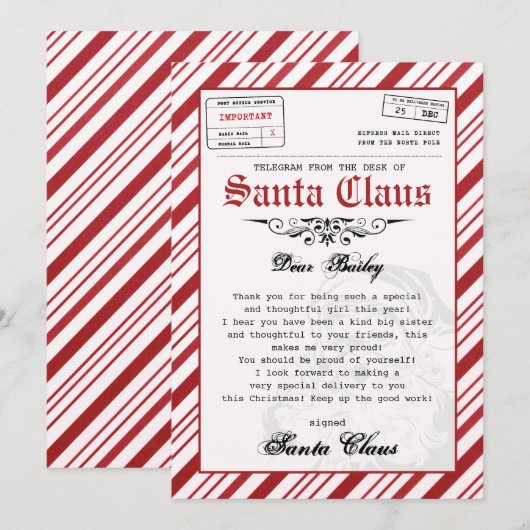 Gepersonaliseerde brief van Santa Christmas Sjablo Kaart (Voorkant / Achterkant)