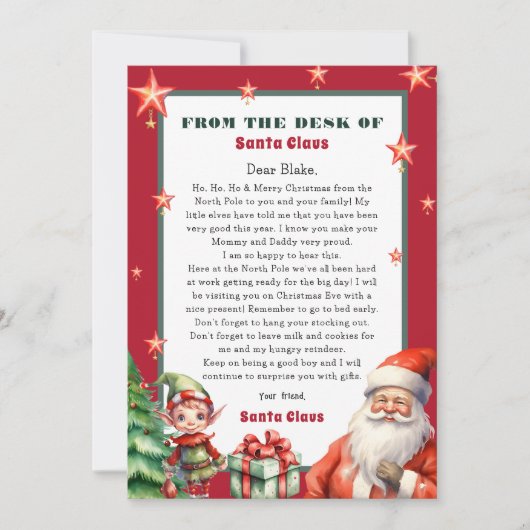 Gepersonaliseerde brief van Santa en Elf Kaart (Voorkant)