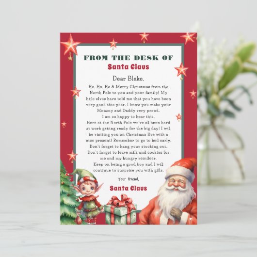 Gepersonaliseerde brief van Santa en Elf Kaart (Staand voorkant)