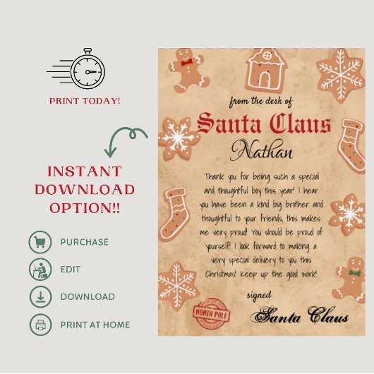 Gepersonaliseerde brief van Santa Printable Kaart