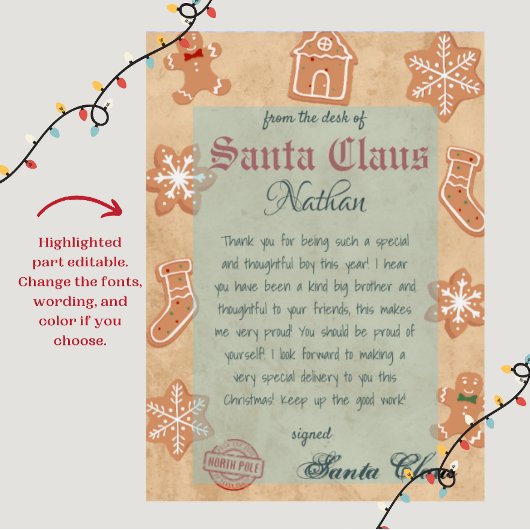 Gepersonaliseerde brief van Santa Printable Kaart