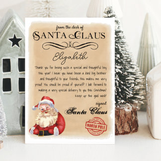 Gepersonaliseerde brief van Santa Printable Kaart