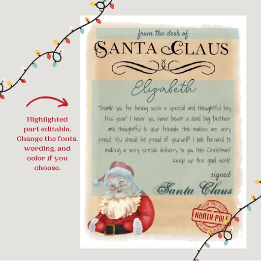 Gepersonaliseerde brief van Santa Printable Kaart