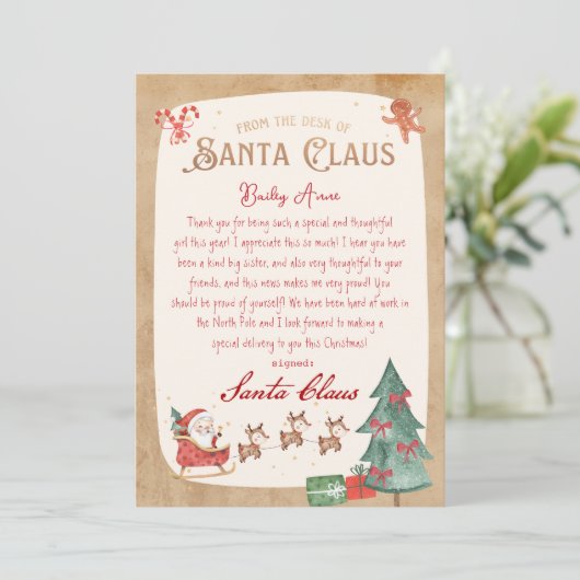 Gepersonaliseerde brief van Santa Printable Kaart (Staand voorkant)