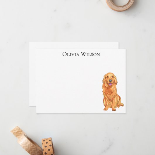 Gepersonaliseerde briefkaarten met golden retrieve (Voorkant / Achterkant in situ)