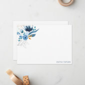 Gepersonaliseerde briefpapier Blauwe Waterverf Blo Notitiekaartje (Voorkant / Achterkant in situ)